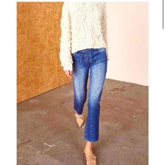 Ulla Johnson Alex Lace Up Cropped Flare Jeans In Blue Size 2 Bohemian Boho Tie